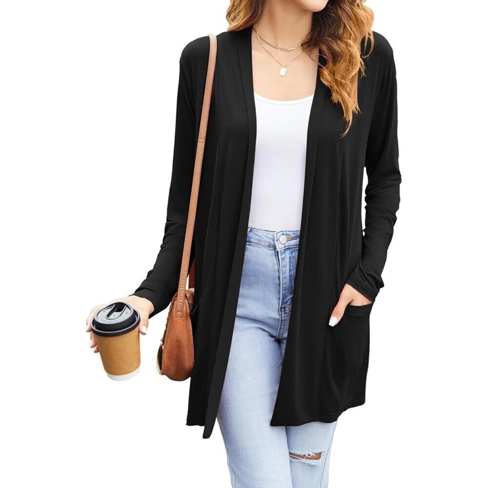 Women's Rayon Cardigan Lightweight Open Front Pockets Long Sleeve Casual